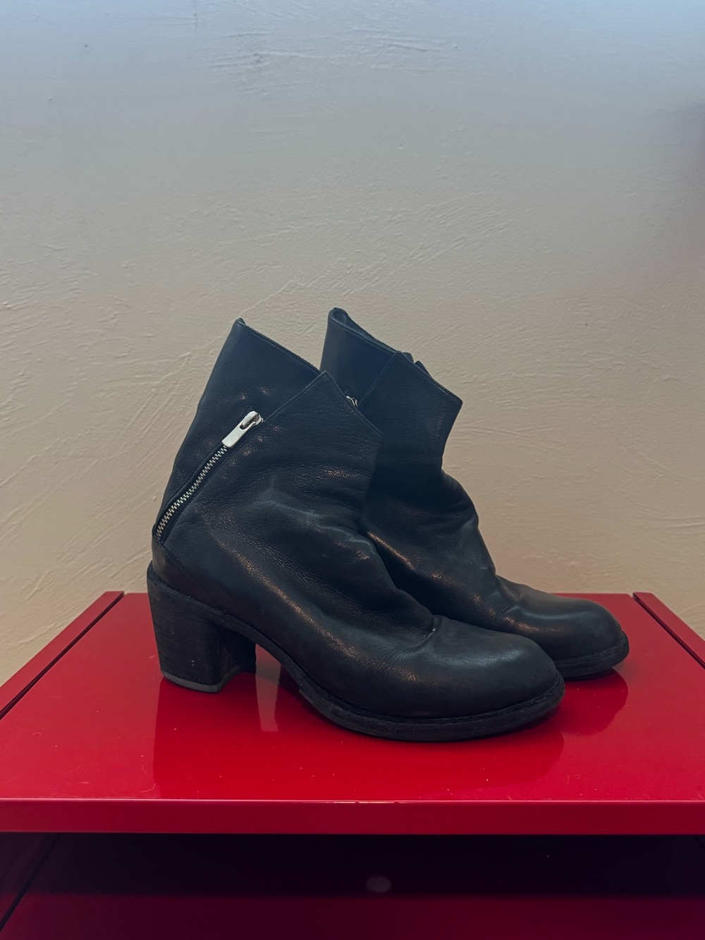 Officine Creative Black Leather Zip Ankle Booties